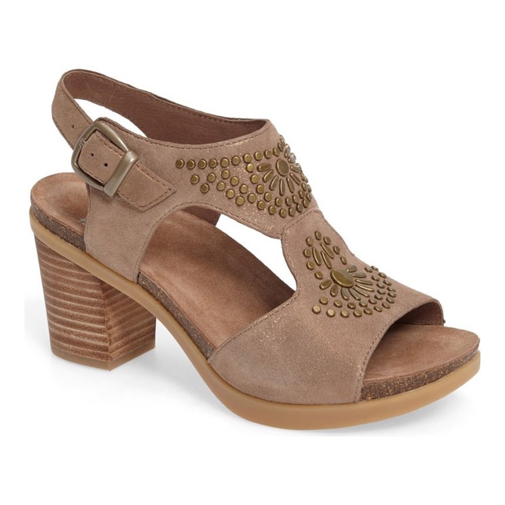 Dansko Deandra Studded Sandal – Taupe Shimmer Suede – Sz 39 (US 8.5-9)
